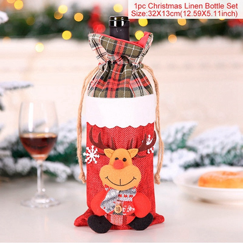 Christmas Wine Bottle Cover Merry Christmas Decor for Home 2023 Navidad Noel Christmas Ornaments Xmas Happy New Year 2024