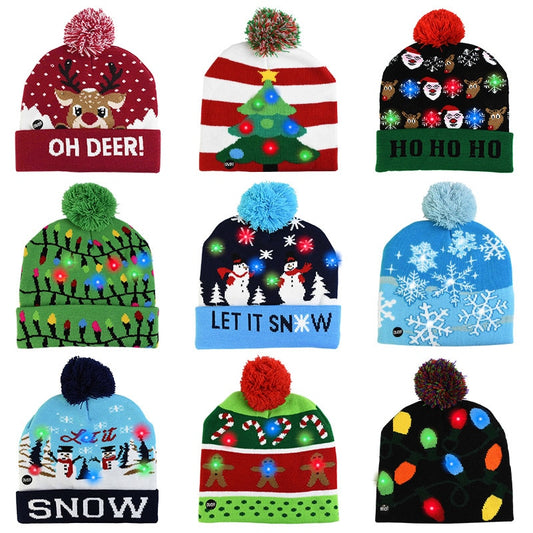 LED Christmas Hat Sweater Knitted Beanie Christmas Light Up Knitted Hat Christmas for Kids Xmas 2023 New Year Decorations