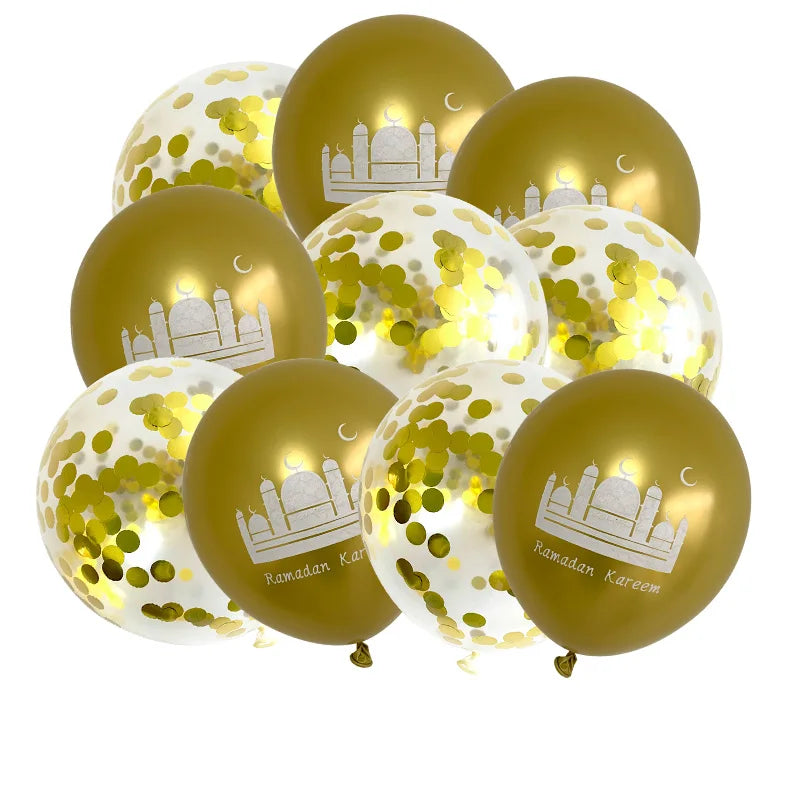 10pcs Eid Mubarak Latex Balloon Balloons Ramadan Kareem Decoration Ramadan Mubarak Muslim Islamic Festival Party DIY Decorations