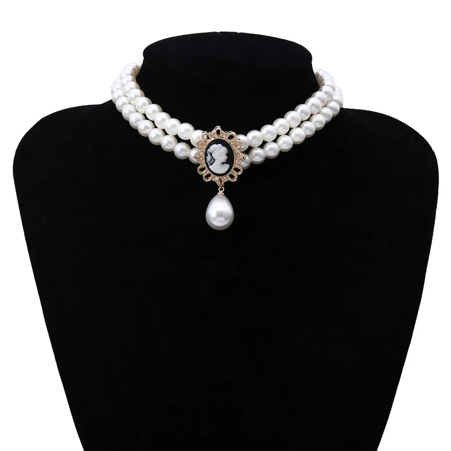 Ingemark Fashion Multilayer White Imitation-Pearl Choker With Metal Slice Fixation Wide Bib Necklace Jewelry for Charm Women