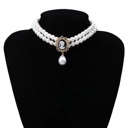 Ingemark Fashion Multilayer White Imitation-Pearl Choker With Metal Slice Fixation Wide Bib Necklace Jewelry for Charm Women