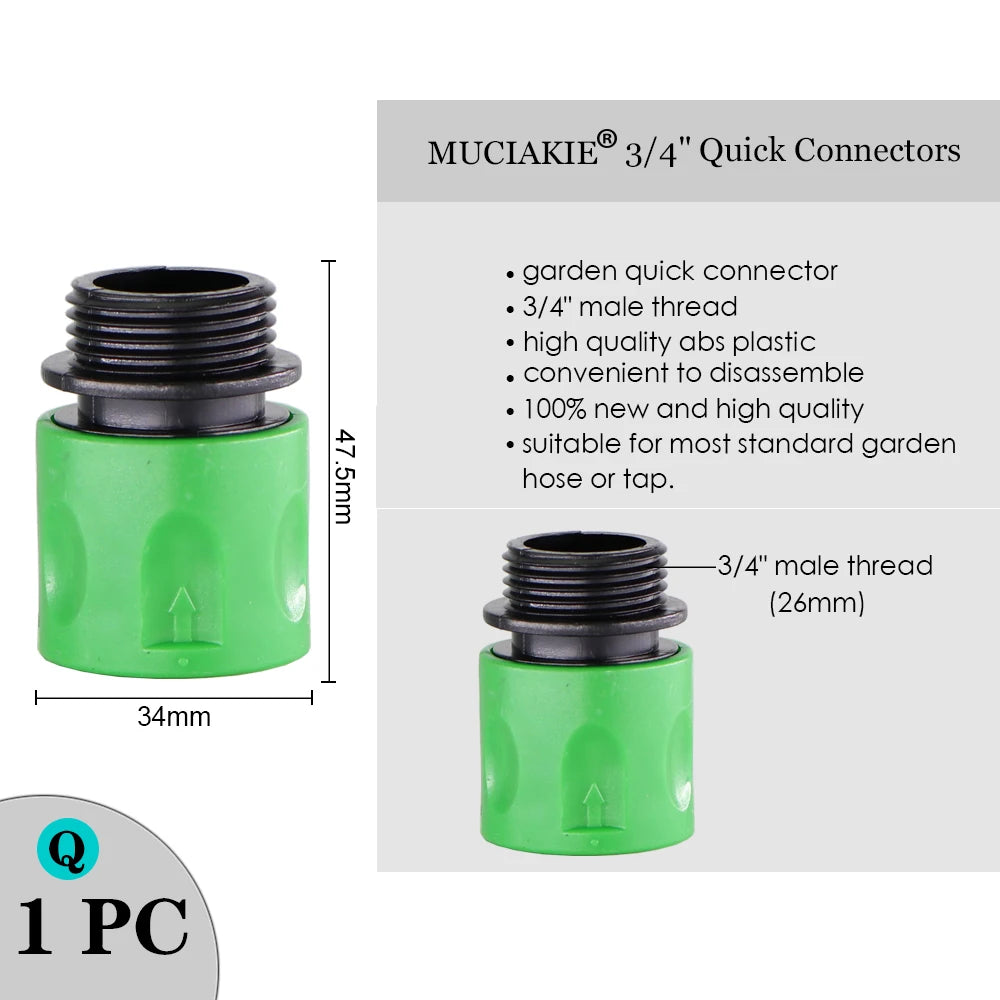 MUCIAKIE Variety Style Garden Tap 1/2" 3/4" Male Female Thread Nipple Joint 1/4" Hose Quick Connector Irrigation Water Splitters