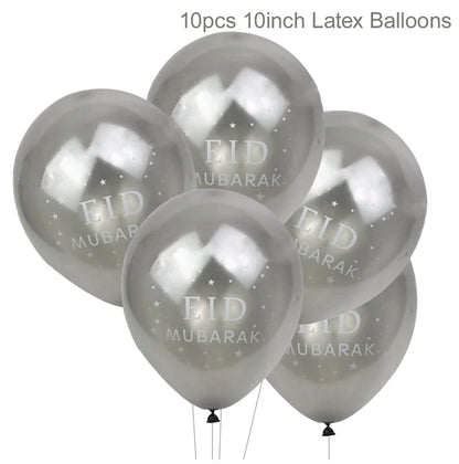EID Mubarak Banner Balloons Cake Topper Ramadan Decoration Ramadan Kareem Mubarak Muslim Islamic Festival Party DIY Decorations