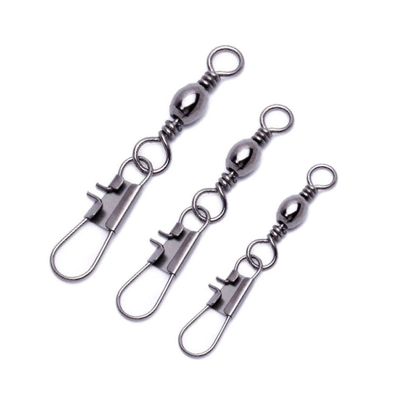 50pcs 14# to 3/0# Swivels Interlock Snap Fishing Lure Tackles Gear Accessories Connector Swivels Pin Bearing Rolling Solid Tool