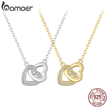 Bamoer 925 Sterling Silver Connected Heart Pendant Necklace for Girlfriend Valentine's Day Fine Jewelry SCN181