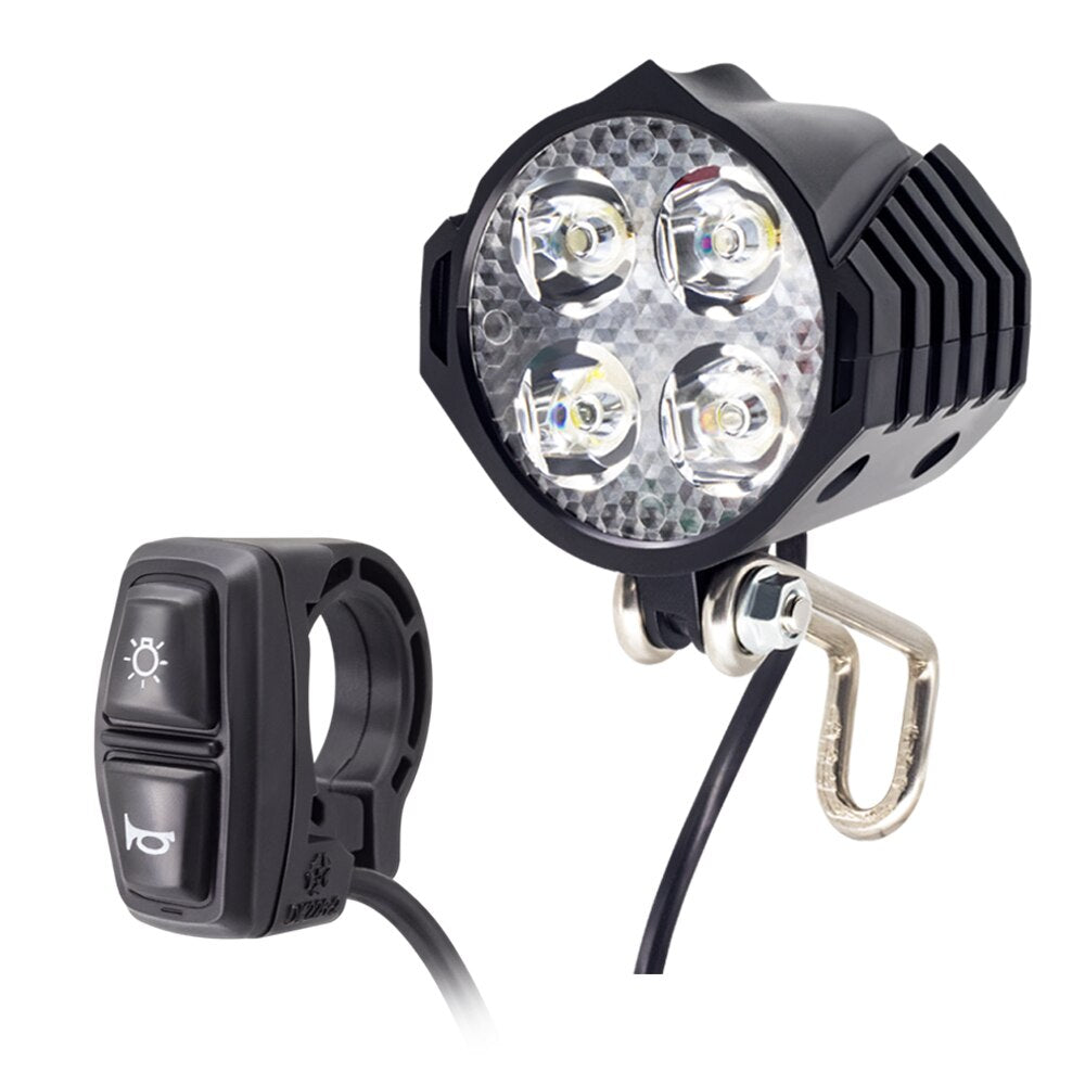 WEXPLORE Electric Bike Front and Ebike Rear Light Set Input 12V 24V 36V 48V 60V Built-In Speaker E-Bike Headlight and Tail Light